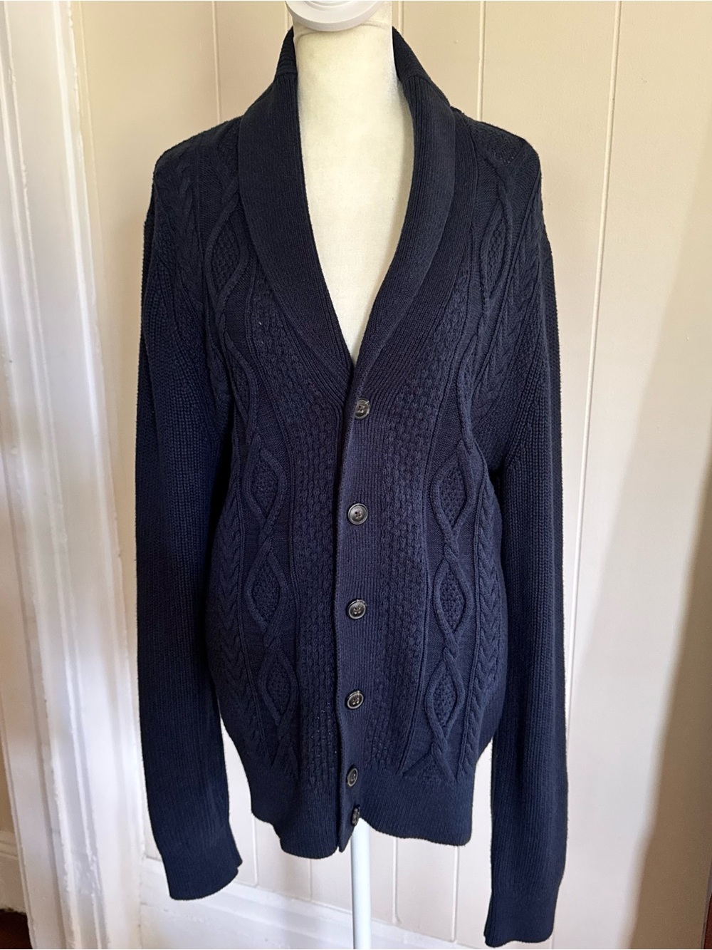 GAP Navy Cotton Cable-Knit V-Neck Button Front Cardigan Sweater Men’s M